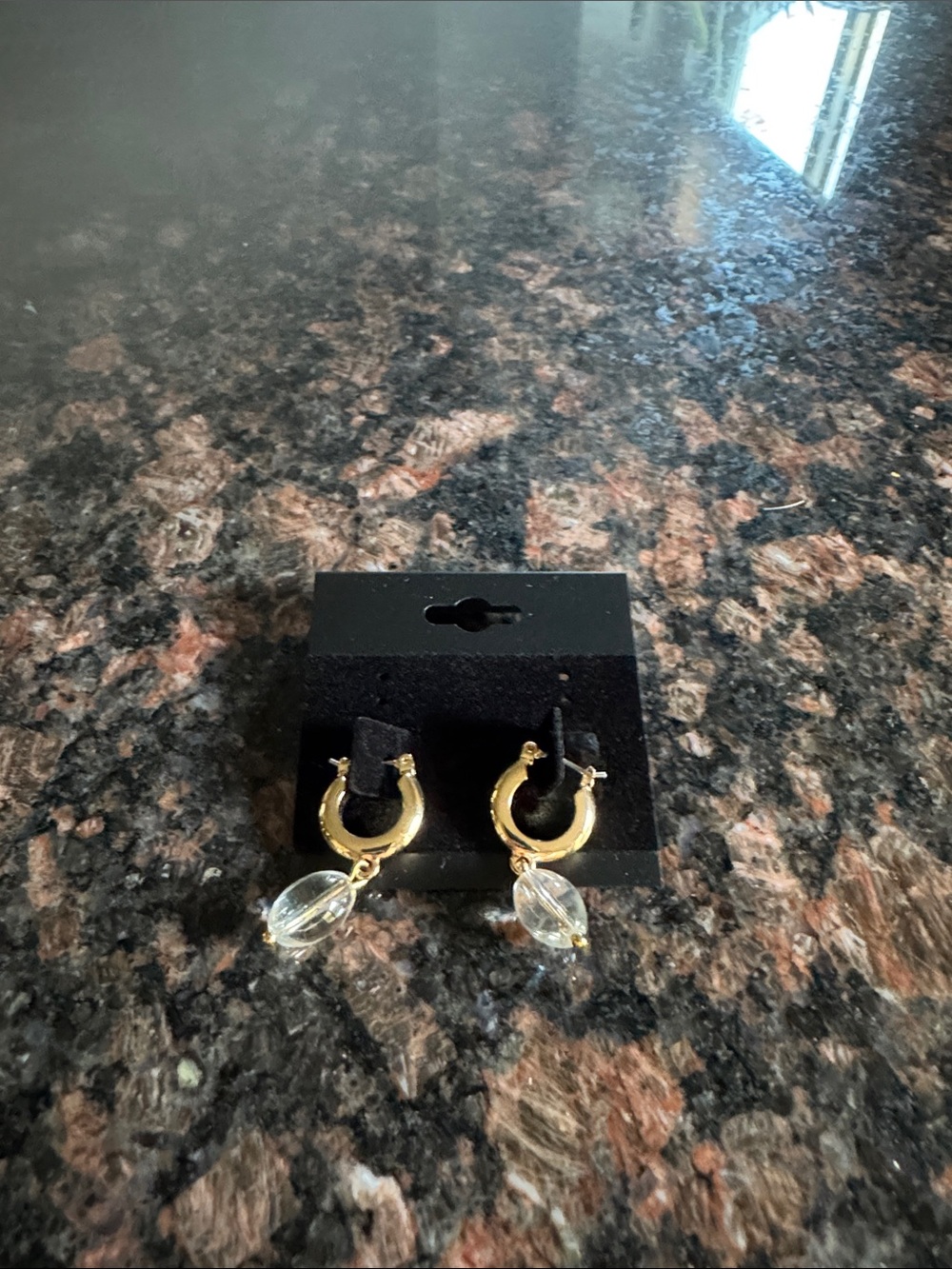 Gold Hoop Earrings with Clear Crystal Drop